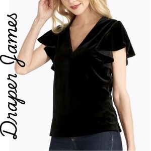 Draper James NEW black velvet flutter sleeve blouse